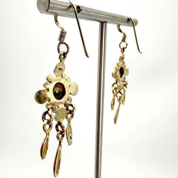 VTG Solid Sterling Silver 925 White Gemstone Dangle Earrings Size 2" Length - Picture 6 of 12